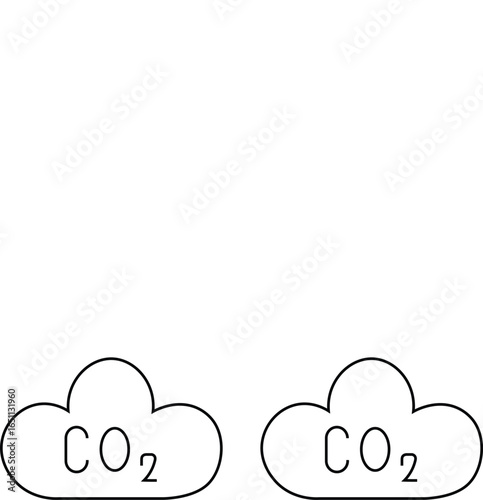 Cloud co2 reduction vector icons. Cloud co2 symbol with down arrow vector outline and silhouette icon set. Reduce co2 gas icon set