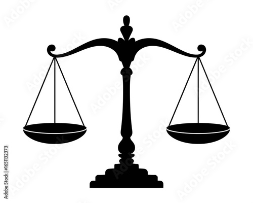 Classic balance scales symbol silhouette isolated on white background
