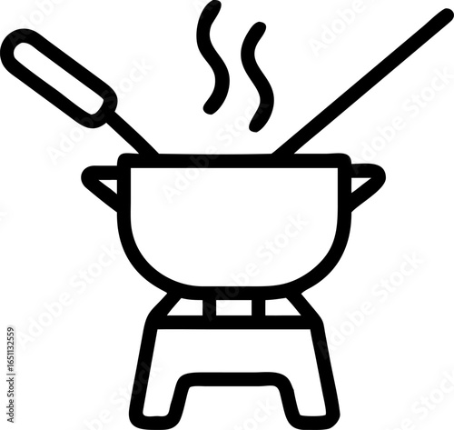 A simple clean vector illustration of a classic chocolate fondue pot with a handle perfect for culinary themes and dessert recipes