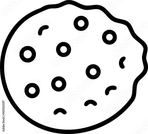 Deliciously rendered vector illustration of a freshly baked cookie generously studded with rich dark chocolate chips perfect for culinary or baking themes