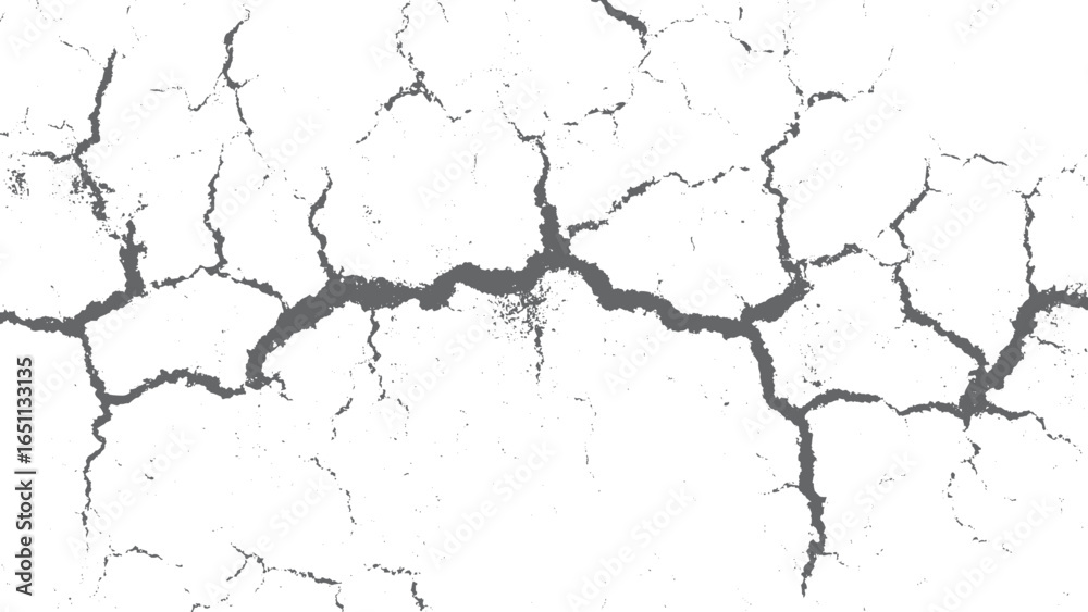 Obraz premium Cracked and damaged white wall texture background with rugged details. Close up cracked concrete wall texture in black and white background 