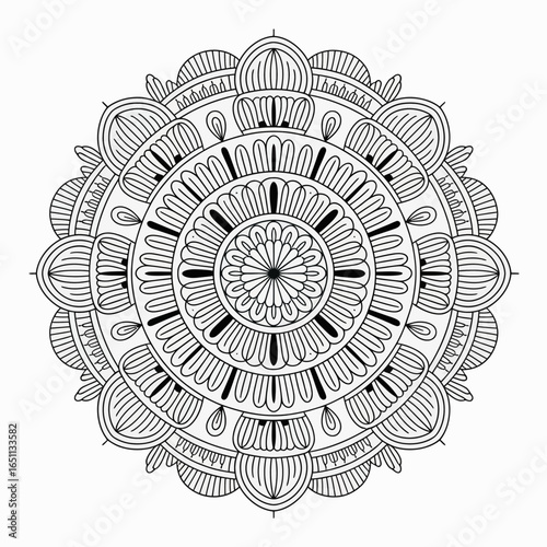 Intricate circular mandala pattern silhouette isolated on white background