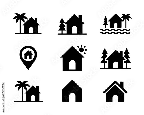 Collection of house icons and symbols silhouette isolated on white background