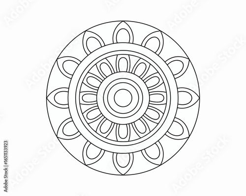 Intricate circular mandala design silhouette isolated on white background