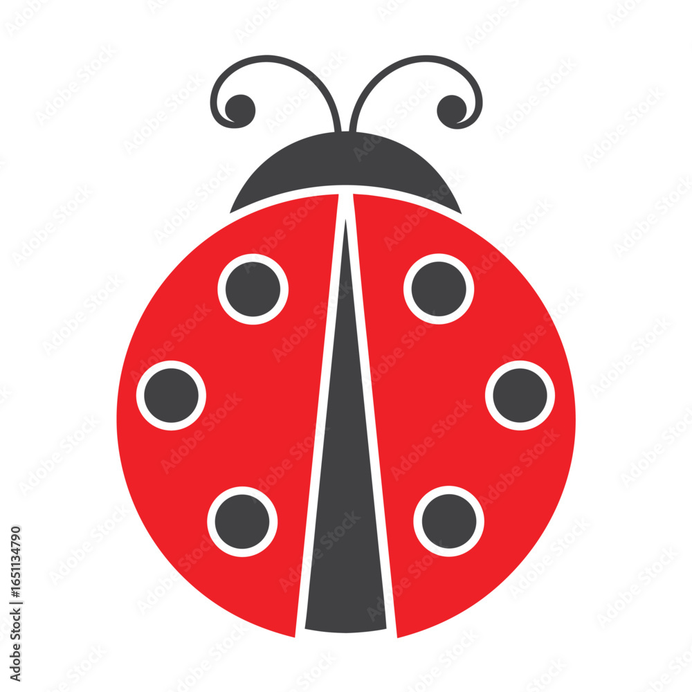 Obraz premium Simple red ladybug with black spots and antennae on white background insect 1