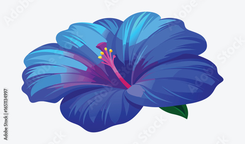A stunning blue hibiscus flower with delicate petals and a vibrant bloom is isolated on a clean white background