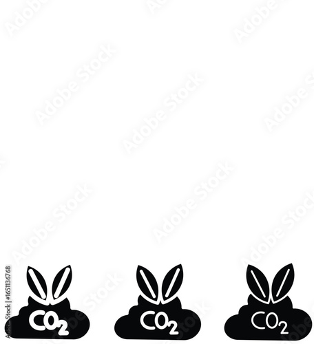 Cloud co2 reduction vector icons. Cloud co2 symbol with down arrow vector outline and silhouette icon set. Reduce co2 gas icon set