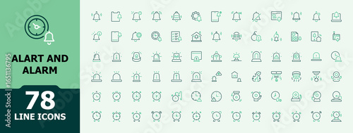 Alarm colorful vector line icon set. Pack of timer, clock, alert, notification and more. Set of line pictogram. Alert icon set. Pictogram and infographic.