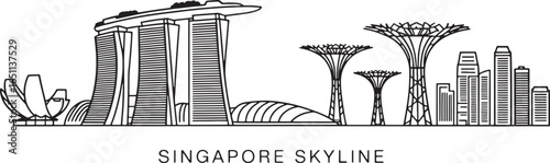 Singapore Skyline Outline Vector Illustration with Modern Architecture and Cityscape Design