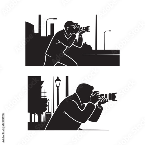 Silhouette of a photographer taking pictures in an urban setting