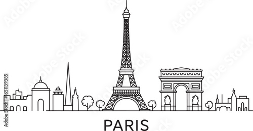 Paris Skyline Outline Drawing Cityscape Landmark Architecture Travel Destination France
