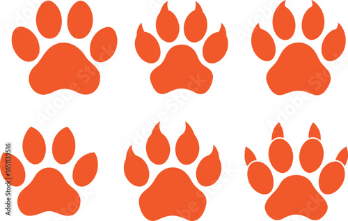 Paw Vector  trail of animal. Dog, cat, puppy, fox, wolf tracks isolated on white background. Animal tracks in silhouette. Wild animal footsteps.