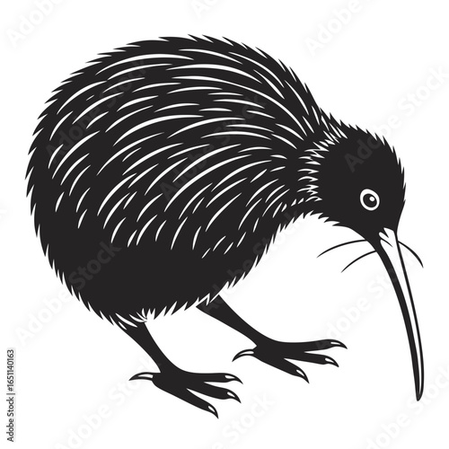 Illustration of a kiwi bird isolated on white background this vector graphic shows a black and white drawing of the iconic new zealand animal in a simple, elegant style