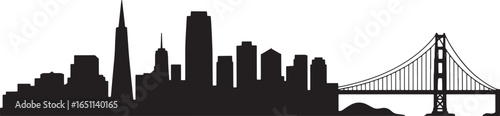 San Francisco Skyline Silhouette Vector Illustration with Golden Gate Bridge Landmark
