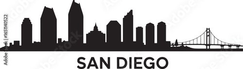 Detailed San Diego Cityscape Silhouette Vector with Landmarks and Buildings Outline