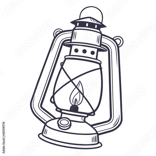 Vintage kerosene lantern isolated on white background, a classic camping equipment for outdoor adventure and exploration, with retro style and decorative design element