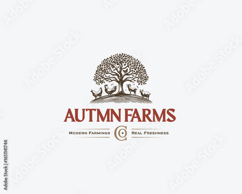 vintage livestock, farm animal with cow, chicken, sheep, pi logo design, vector concept illustration 