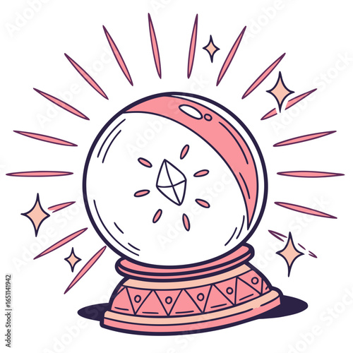 Illustration of a crystal ball for magic and fortune telling with a diamond inside isolated on white background