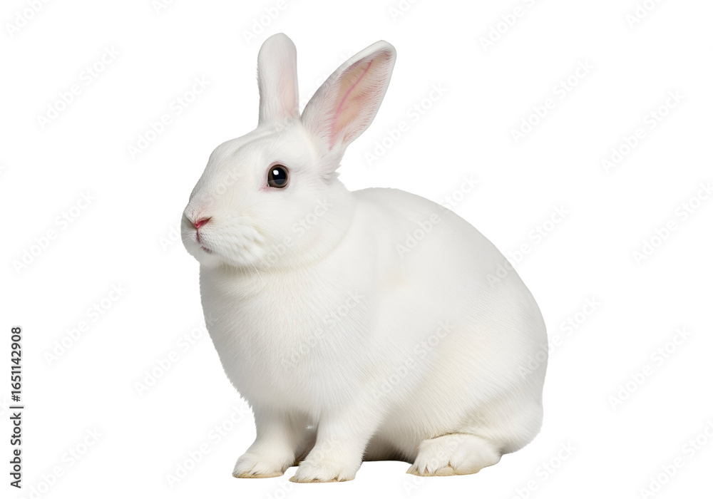Obraz premium Adorable White Rabbit with Pink Eyes Sitting on a Black Background