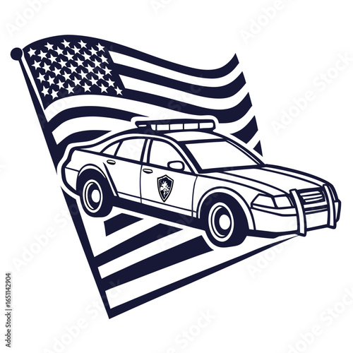 police car with american flag clip art preview