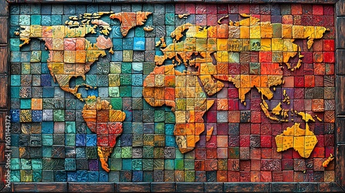 Abstract Earth Collage of Global Cultures, Colorful Mixed Media Patterns with Cultural Symbols for Branding Design
