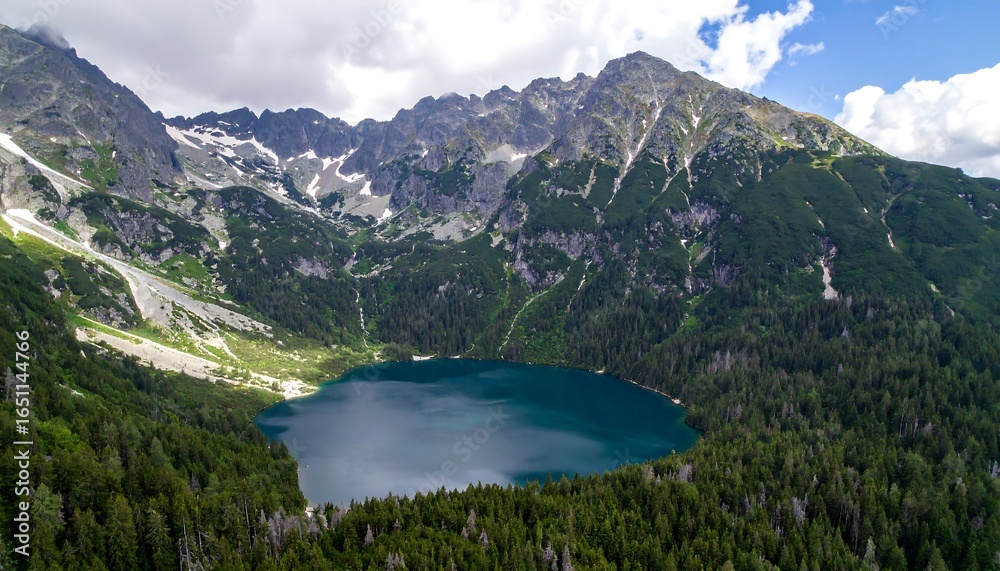 Obraz premium Mountain lake surrounded by forest