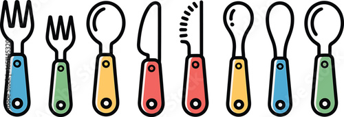 Colorful Children's Cutlery Set with Spoons, Forks, and Knives for Mealtime Fun