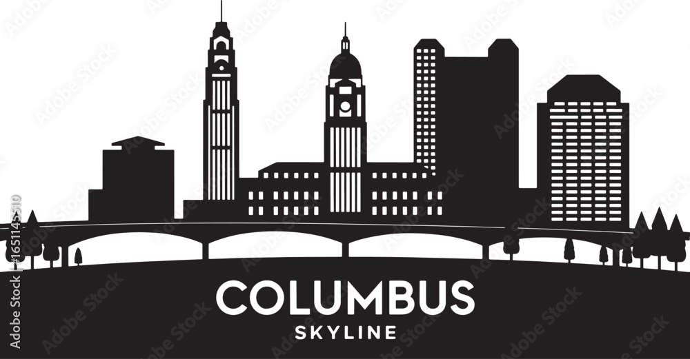 Fototapeta premium Columbus Ohio Cityscape Silhouette Vector Illustration with Detailed Skyline Design