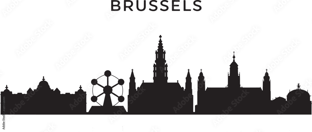 Obraz premium Brussels City Skyline Silhouette Vector Illustration Urban Landmark on Transparent