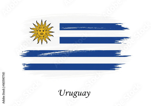 Vibrant Uruguay flag with bold brush strokes and iconic sun, celebrating national pride and heritage