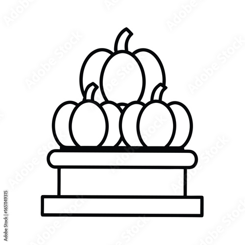 Vector art of group of pumpkins and gourds stacked a pedestal, isolated
