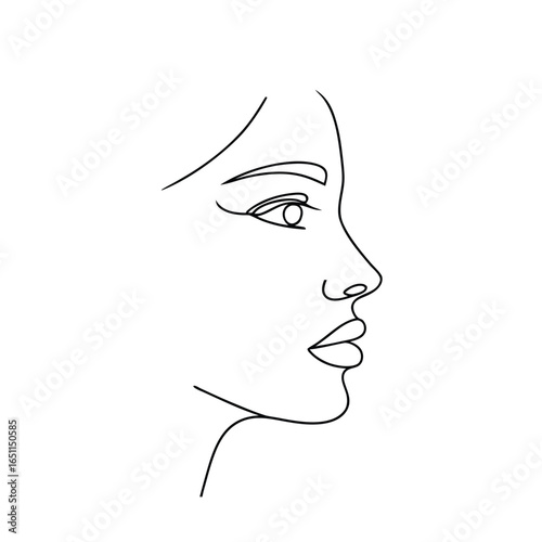 Minimalist continuous line drawing a woman's profile face in Single line vector