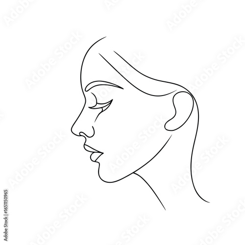 Minimalist continuous line drawing a woman's profile with closed eyes Single line 9