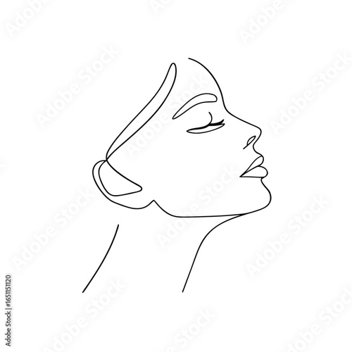 Minimalist continuous line drawing a woman's profile with closed eyes Single line 14