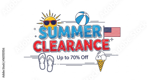 Summer Clearance Sale Banner with Beach and American Theme
