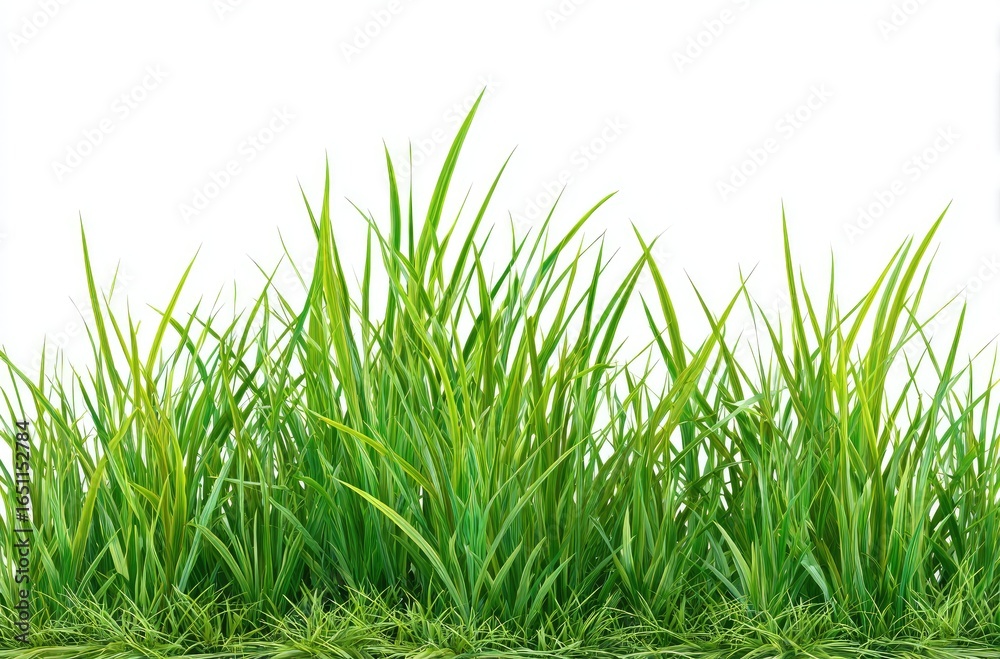 Fototapeta premium Lush green grass blades against white background