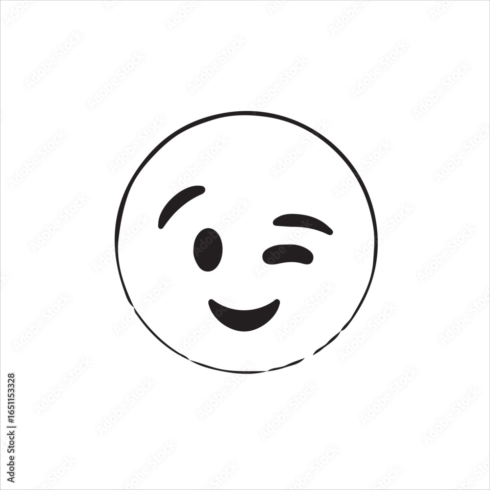 Obraz premium Simple black and white winking emoji graphic for digital use.