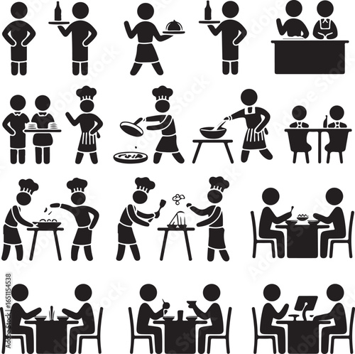 Man People Restaurant Waiter Chef Customer Icon Symbol Pictogram