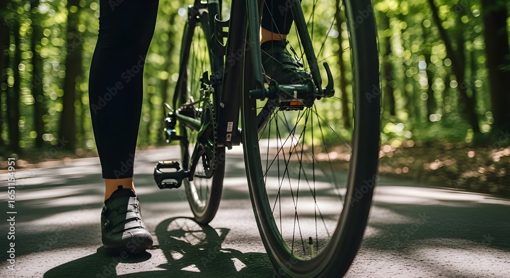 Fototapeta premium cyclist leg shoe bicycle forest road