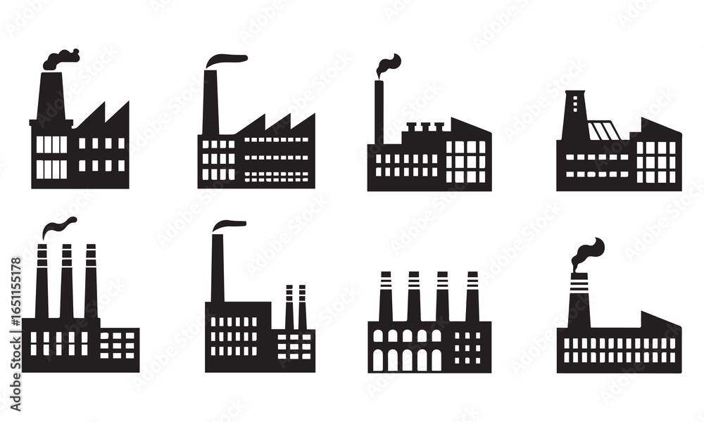 Obraz premium Factory and Industrial Building Icons Collection