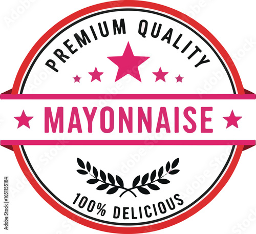 Premium quality mayonnaise 100% delicious badge vector illustration