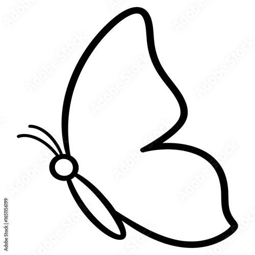 Side View Butterfly: A very simple outline of a butterfly from the side, with one visible wing