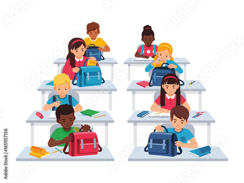 Students at the Classroom: A collection of diverse students are in the classroom. The image offers a heartwarming depiction of the educational setting.