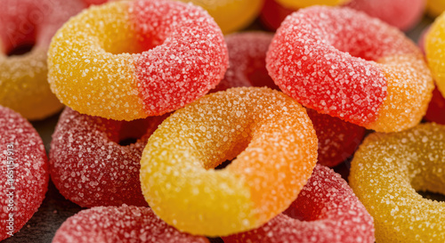 Closeup of Colorful SugarCoated Gummy Rings.