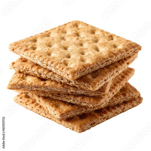 Stack of Five Square Graham Crackers with Perforated Surface biscuits cookies, Isolated On White, Png Transparent, Cut Out