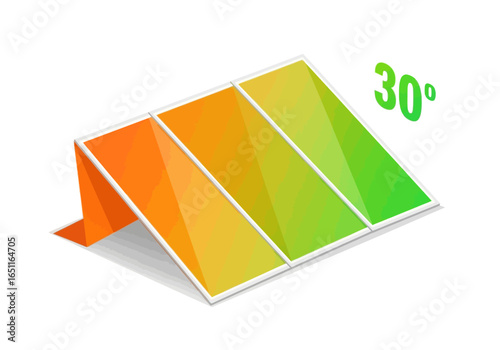 Angle of Solar Panels Illustration with Shading, Indicating 30 Degrees