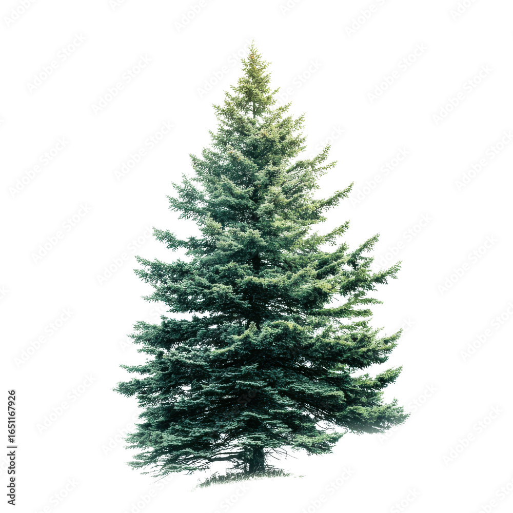 Obraz premium Tall evergreen fir tree with dense needles on a black background evergreen tree conifer, Isolated On White, Png Transparent, Cut Out
