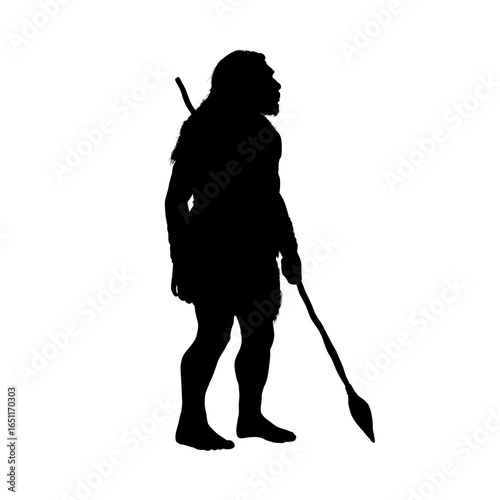 Neanderthal primitive man with a spear silhouette