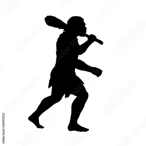 Neanderthal primitive man with a club silhouette