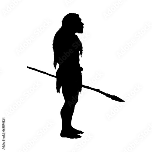 Neanderthal primitive man with a spear silhouette